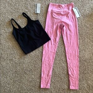Girlfriend collective black cami bra and bubblegum pink legging set size small